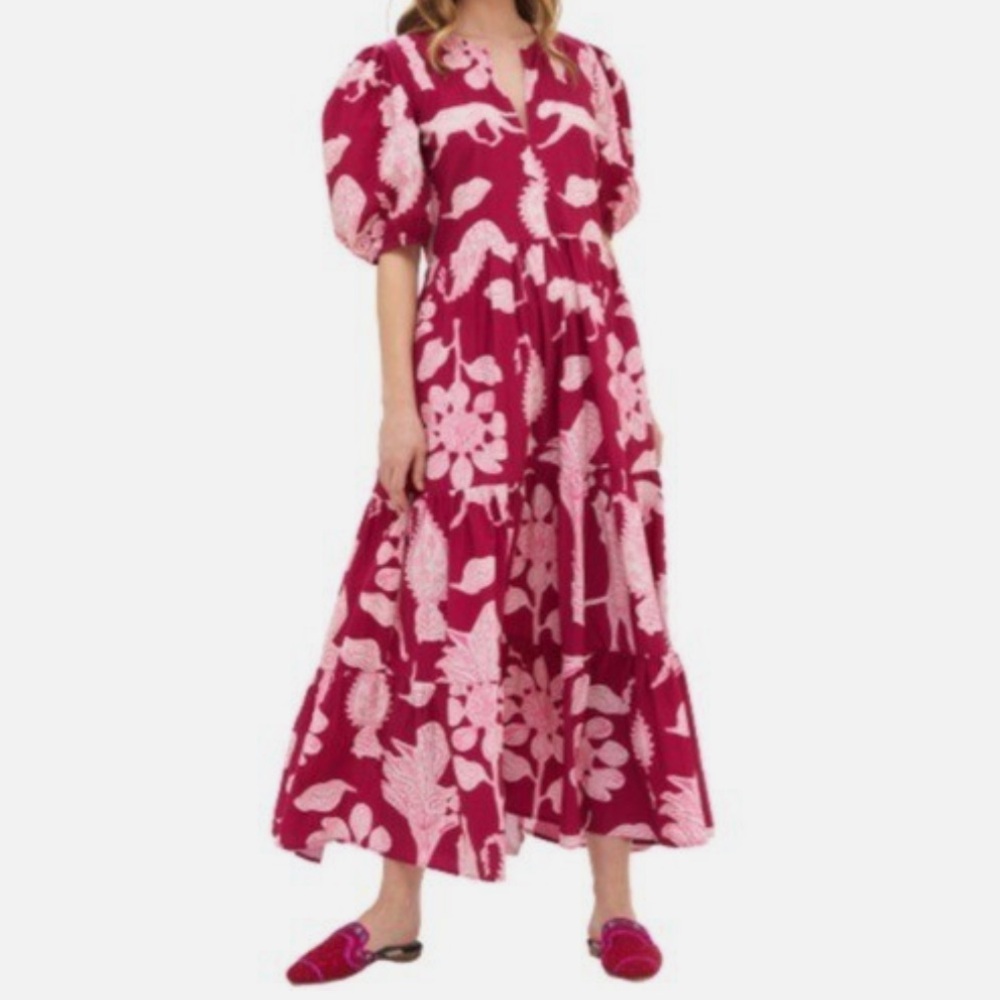 Oliphant Magenta Lamu Floral Tiered Dress